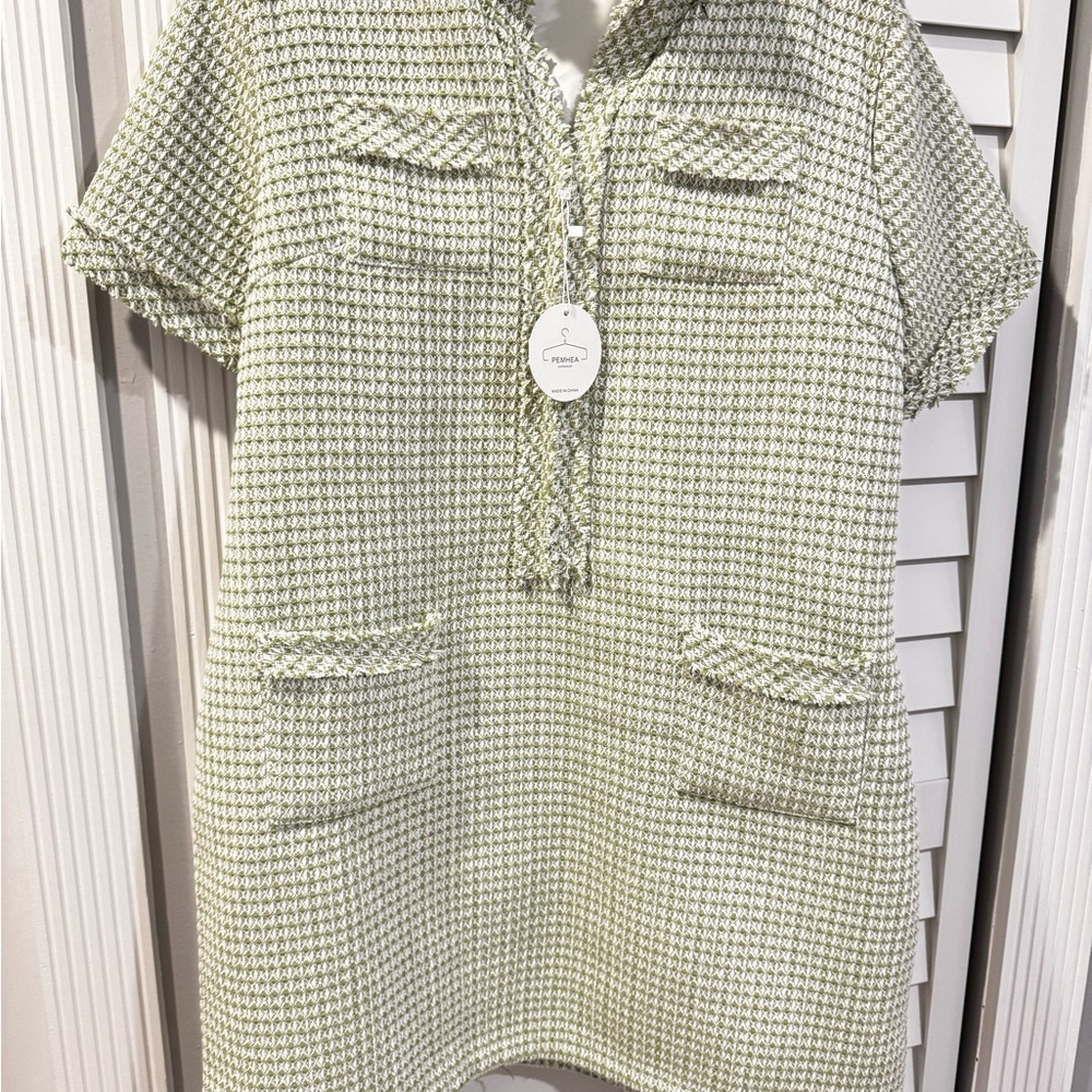 Green Tweed Short Sleeve Dress